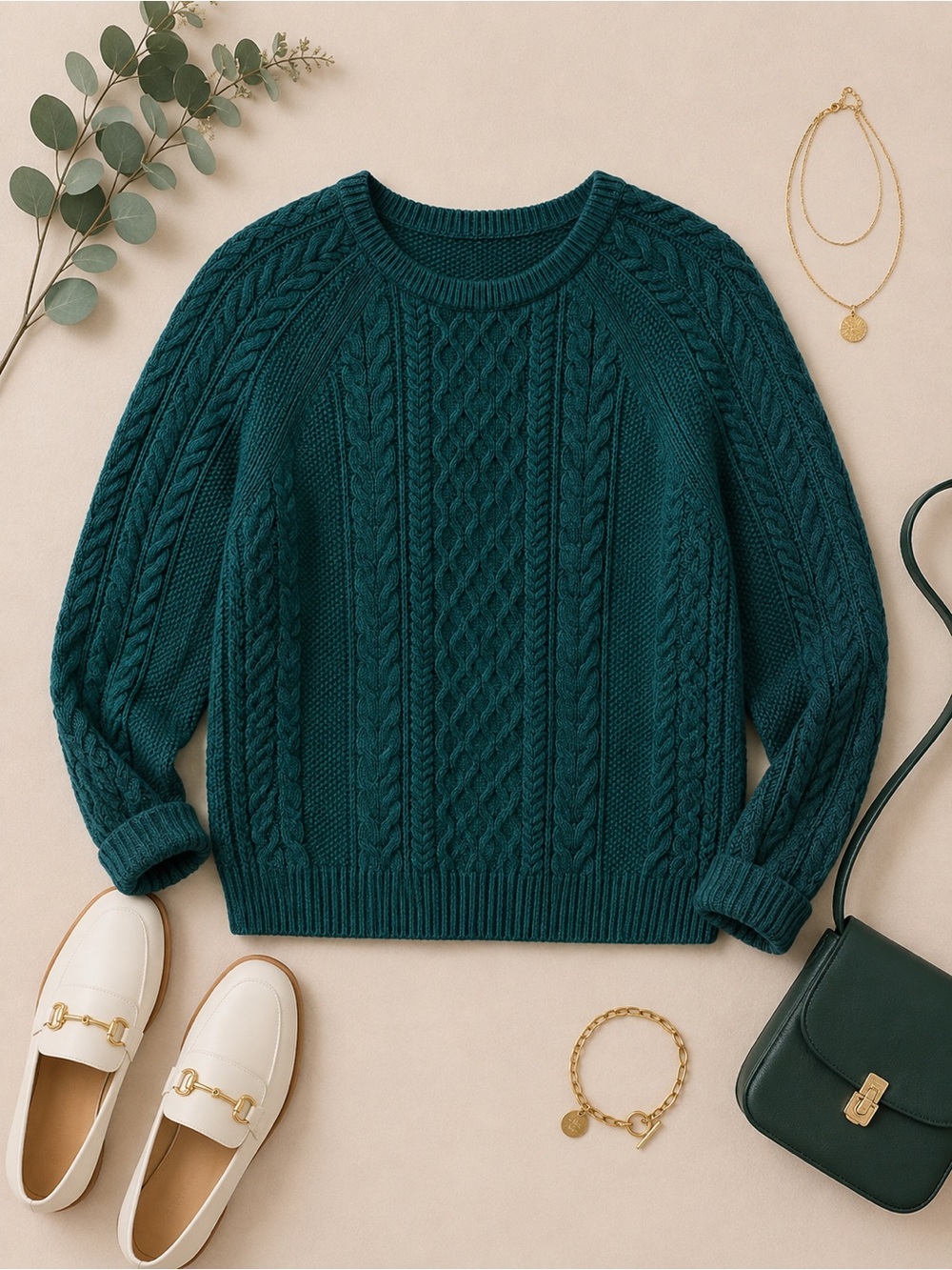 Gap Teal Cable Knit Crewneck Sweater Size Medium
